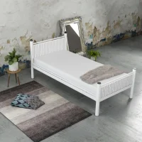 Limni Home; Bistro Tek Kişilik Ferforje Metal Karyola, Sunta Lam Başlık, Beyaz