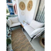 Mini Multilounge Krem Küçük Balkon Mobilyası – Şezlong ve Köşe Bahçe Seti