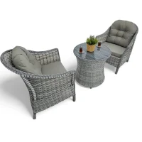 Vento Rattan Balkon Takımı - 2’li Sehpalı Gri Oturma Seti