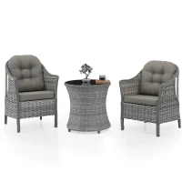 Vento Rattan Balkon Takımı - 2’li Sehpalı Gri Oturma Seti