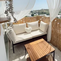 Mini Multilounge Krem Küçük Balkon Mobilyası – Şezlong ve Köşe Bahçe Seti