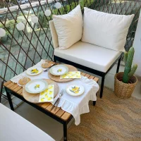 Mini Multilounge Krem Küçük Balkon Mobilyası – Şezlong ve Köşe Bahçe Seti
