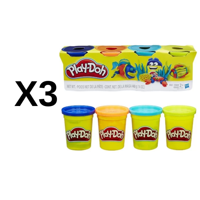 3 Adet Hasbro Play-Doh 4lü Oyun Hamuru +2 Yaş Toplam 12 Hamur