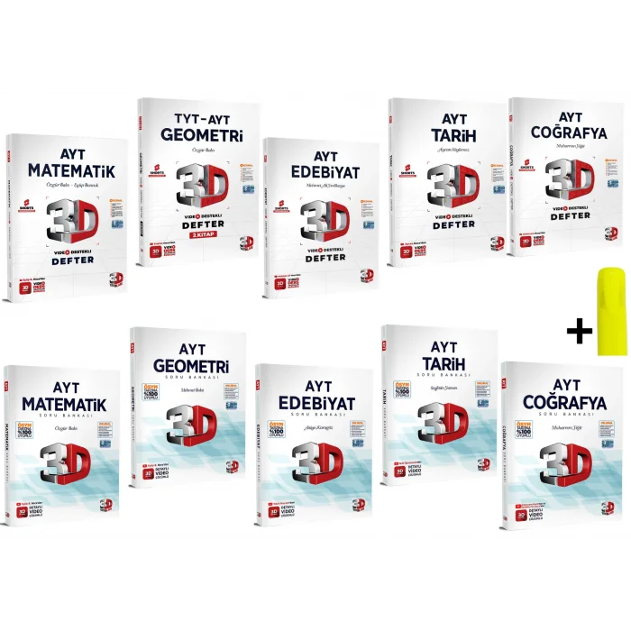 3D Yayınları AYT Eşit Ağıtlık Matematik Geometri Edebiyat Tarih Coğrafya Defter Soru Seti 10 Kitap
