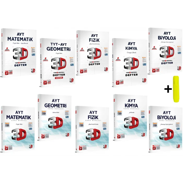 3D Yayınları AYT Sayısal Matematik Geometri Fizik Kimya Biyoloji Defter Soru Seti 10 Kitap