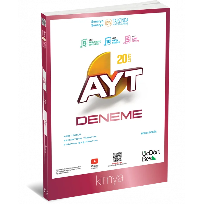 ÜçDörtBeş Yayınları AYT Kimya 20’li Deneme Yeni