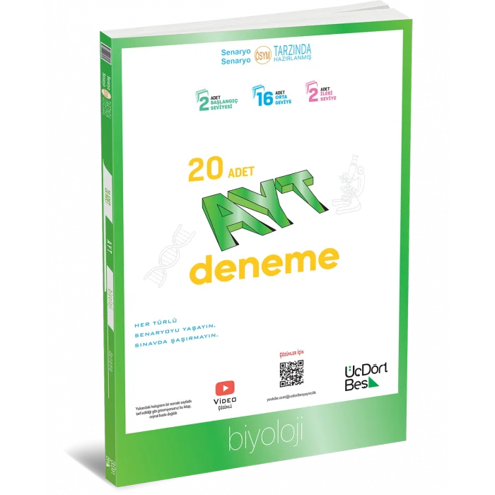ÜçDörtBeş Yayınları AYT Biyoloji 20’li Deneme Yeni