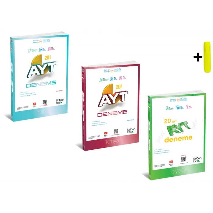 ÜçDörtBeş Yayınları AYT Fizik Kimya Biyoloji 20’li Deneme Yeni