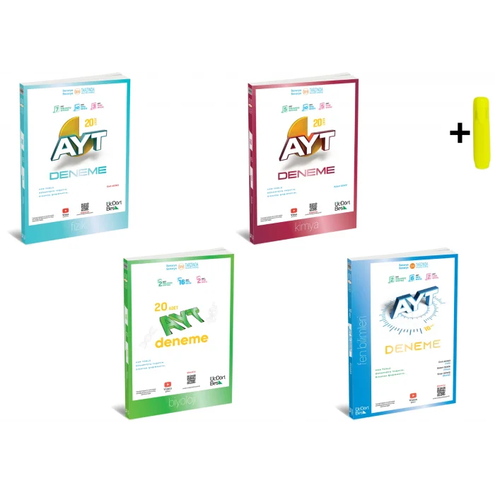 ÜçDörtBeş Yayınları AYT Fen Fizik Kimya Biyoloji 4lü Deneme Seti Yeni