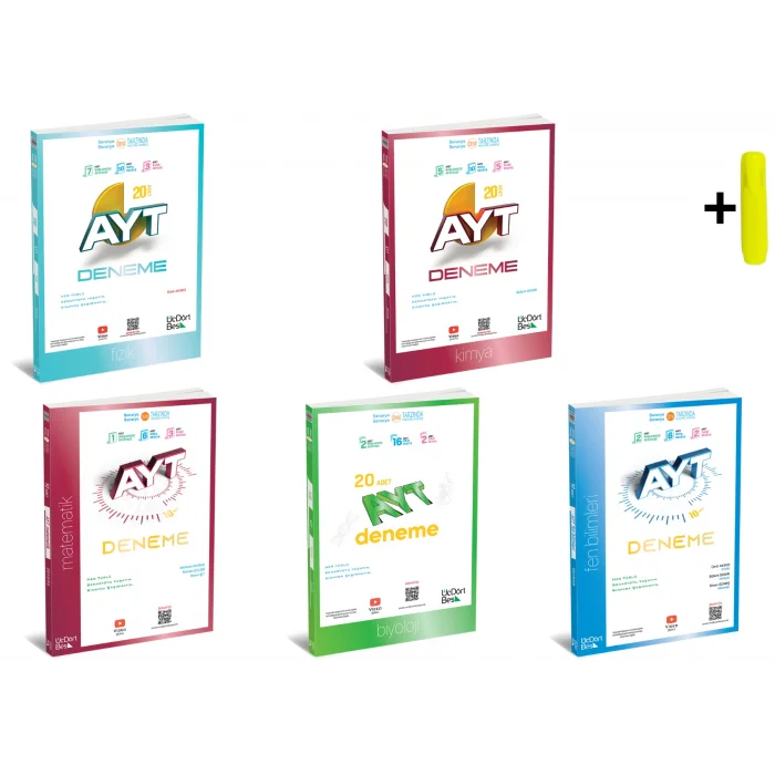 ÜçDörtBeş Yayınları AYT Matematik Fen Fizik Kimya Biyoloji 5 Kitap Deneme Seti Yeni