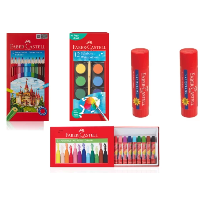 Faber Castell Standart Öğrenci Seti Kuru Sulu Pastel Boya Ve Yapıştırıcı