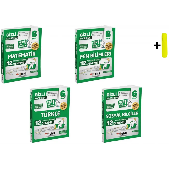 Gizli Yayınları 6. Sınıf Matematik Fen Türkçe Sosyal 12li Deneme-Meb Gibi Sordu