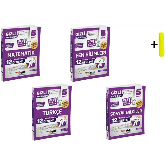 Gizli Yayınları 5. Sınıf Matematik Fen Türkçe Sosyal 12li Deneme-Meb Gibi Sordu