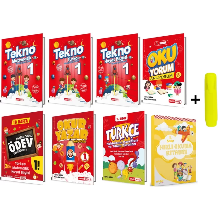 Kırmızı Beyaz Tekno 1.Sınıf 2.Dönem Tüm Dersler Hızlı Okumalı 8li Set