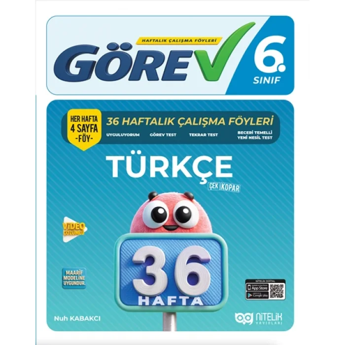 Nitelik 6.Sınıf Görev Türkçe 36 Haftalık Çalışma Föyleri