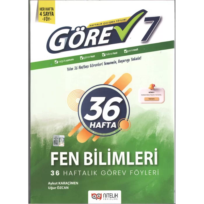 Nitelik 7. Sınıf Görev Fen Bilimleri 36 Haftalık Görev Föyleri Yeni