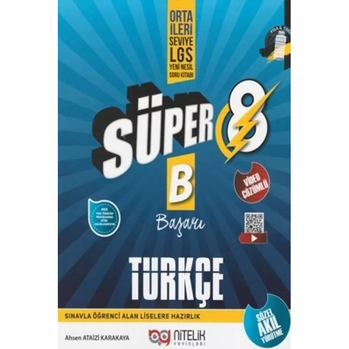 Nitelik Süper 8. Sınıf Türkçe B Başarı Orta ve İleri Seviye Yeni Nesil Soru Kitabı