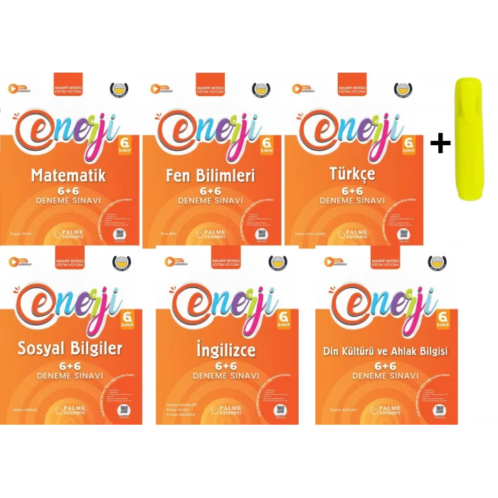 Palme 6.Sınıf Enerji 6+6 Matematik Fen Türkçe Sosyal İngilizce Din Deneme Sınavı Yeni