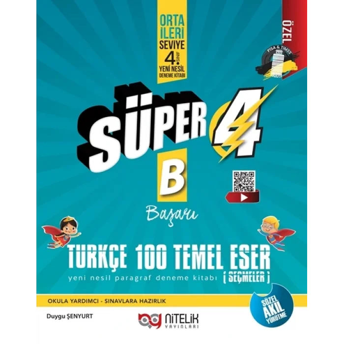 Yeni Süper 4 Sınıf Türkçe 100 Temel Eser B Başarı Yeni Nesil Soru Kitabı Nitelik Yayınları