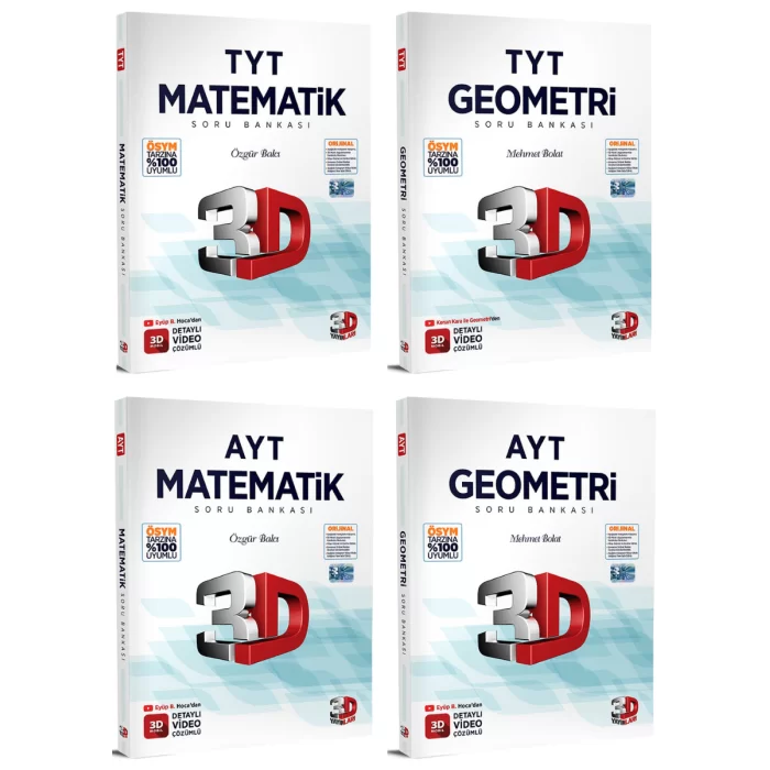 3D Yayınları TYT AYT Matematik Geometri Soru Bankası Seti 4 Kitap