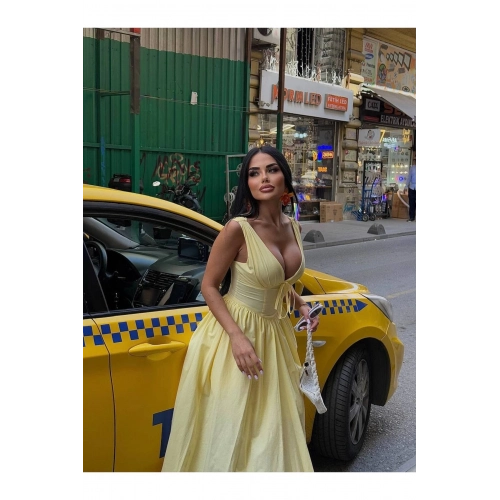 Kalın Askılı Büzgü Detaylı Korsaj Form Elbise