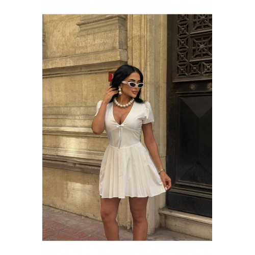 Pile Etekli Puff Kol Mini Elbise