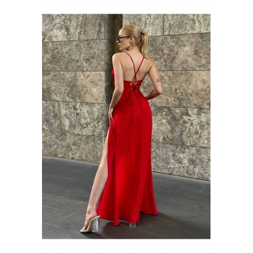 Askılı Göğüs Drape Detaylı Maxi Elbise