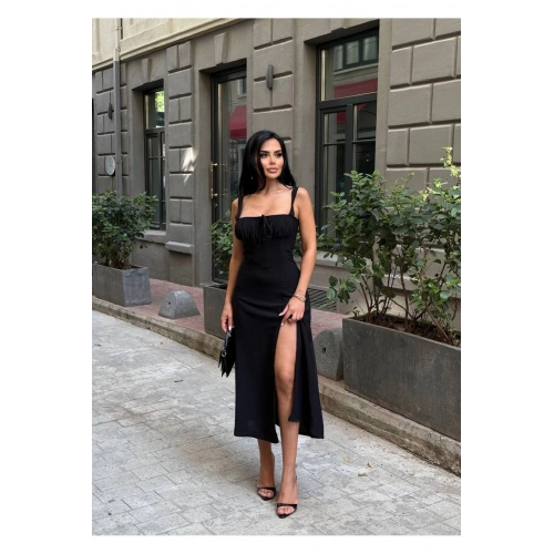 Askılı Uzun Drapeli Elbise