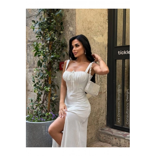 Askılı Uzun Drapeli Elbise