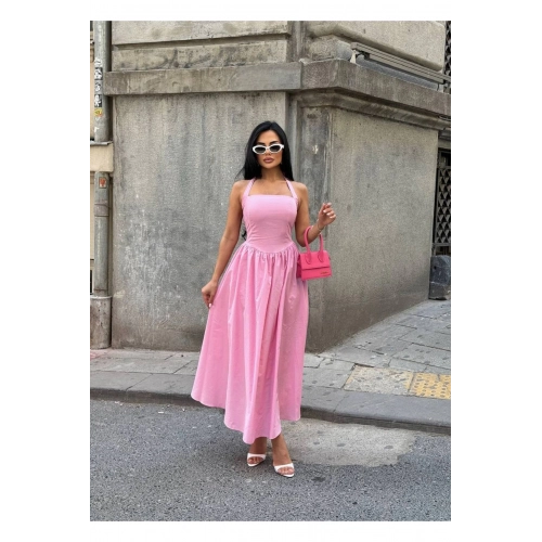 Askılı Kare Yaka Kloş Elbise