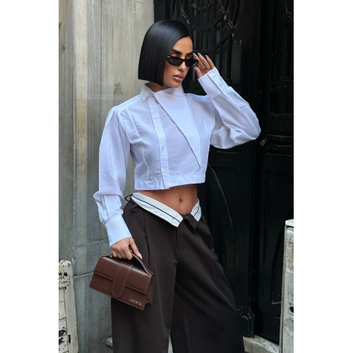 Asimetrik Yaka Poplin Beyaz Gömlek