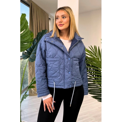 Cepli Dikiş Detaylı Mavi Mont