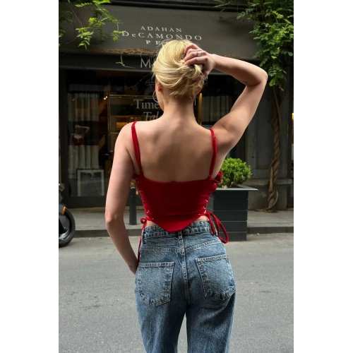 Gloplu Yan Bağcıklı Kırmızı Crop