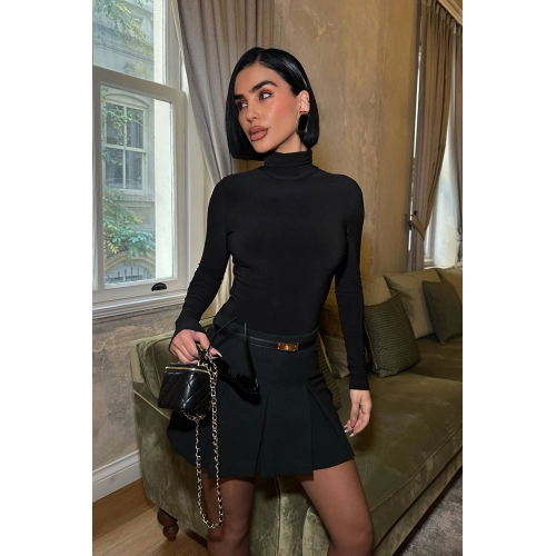 Pileli Basic Siyah Şortlu Etek