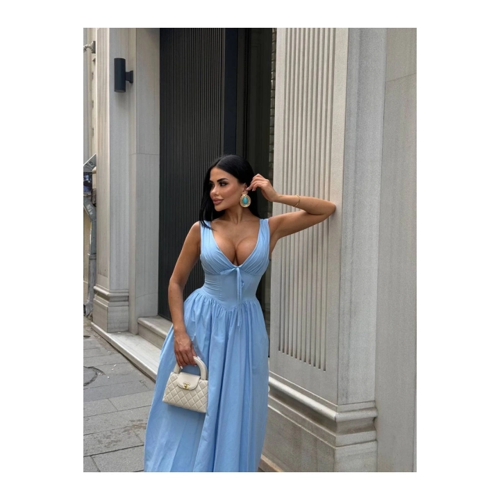 Kalın Askılı Büzgü Detaylı Korsaj Form Elbise