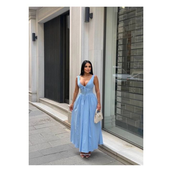 Kalın Askılı Büzgü Detaylı Korsaj Form Elbise