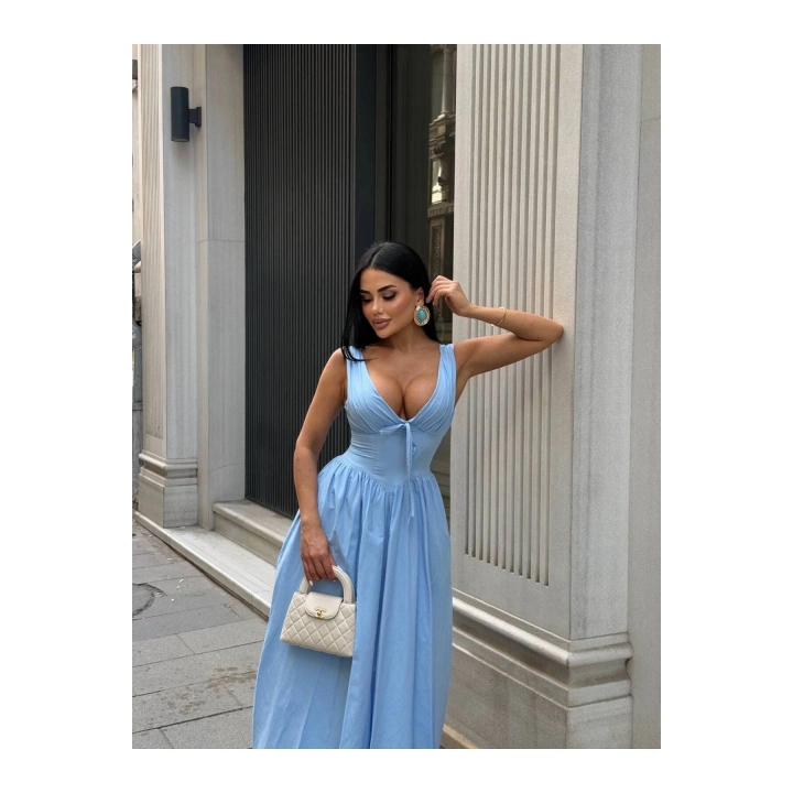 Kalın Askılı Büzgü Detaylı Korsaj Form Elbise