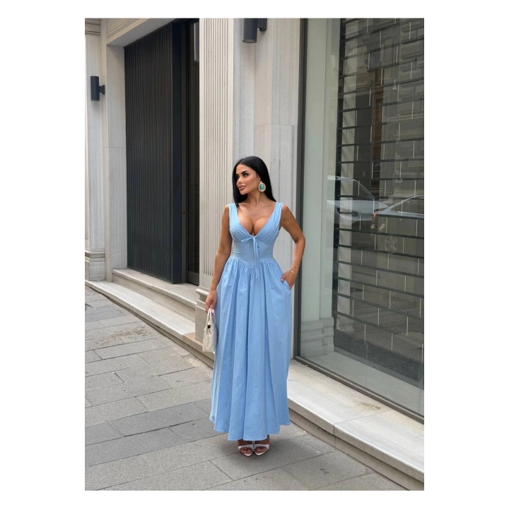 Kalın Askılı Büzgü Detaylı Korsaj Form Elbise