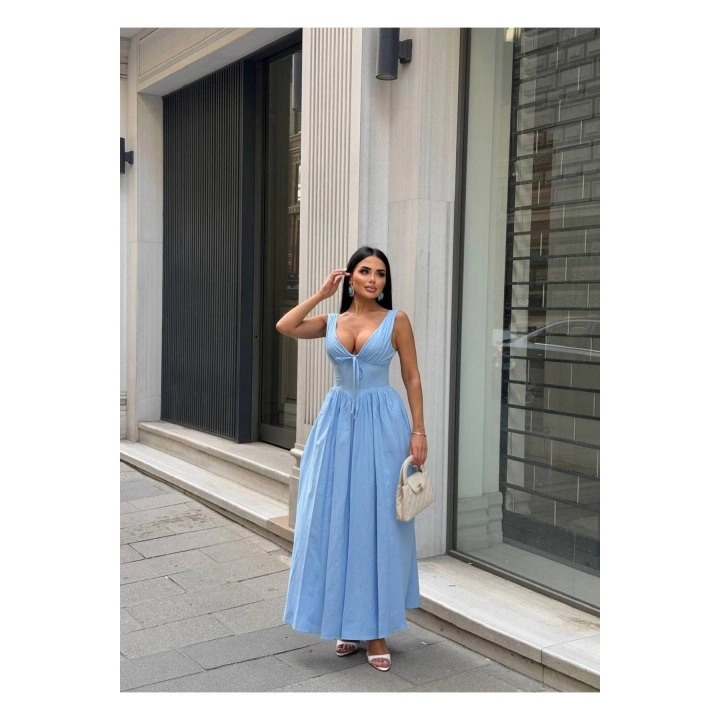 Kalın Askılı Büzgü Detaylı Korsaj Form Elbise