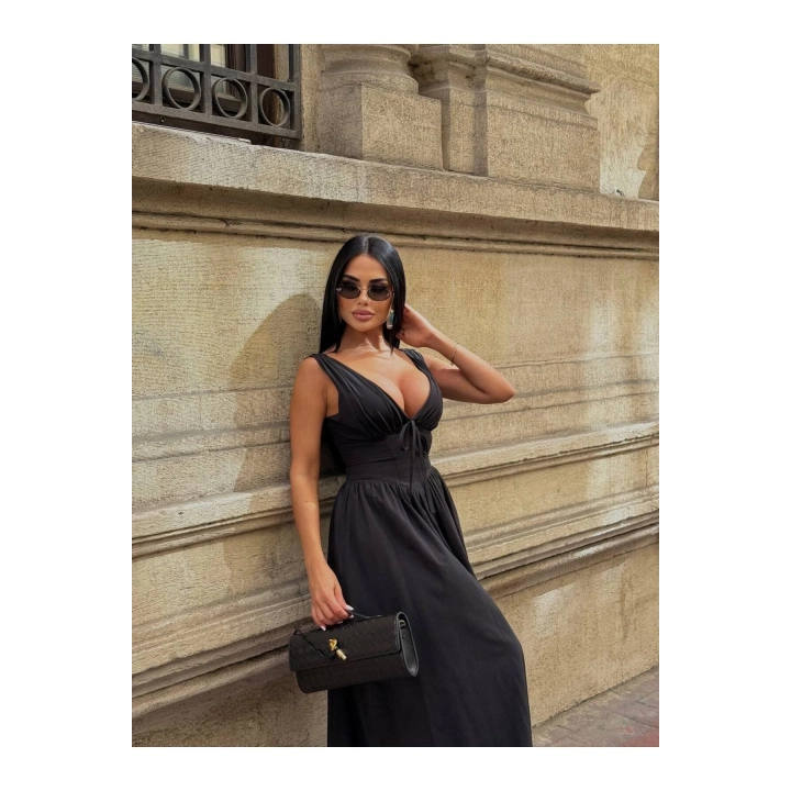 Kalın Askılı Büzgü Detaylı Korsaj Form Elbise