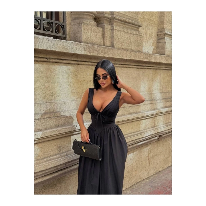 Kalın Askılı Büzgü Detaylı Korsaj Form Elbise