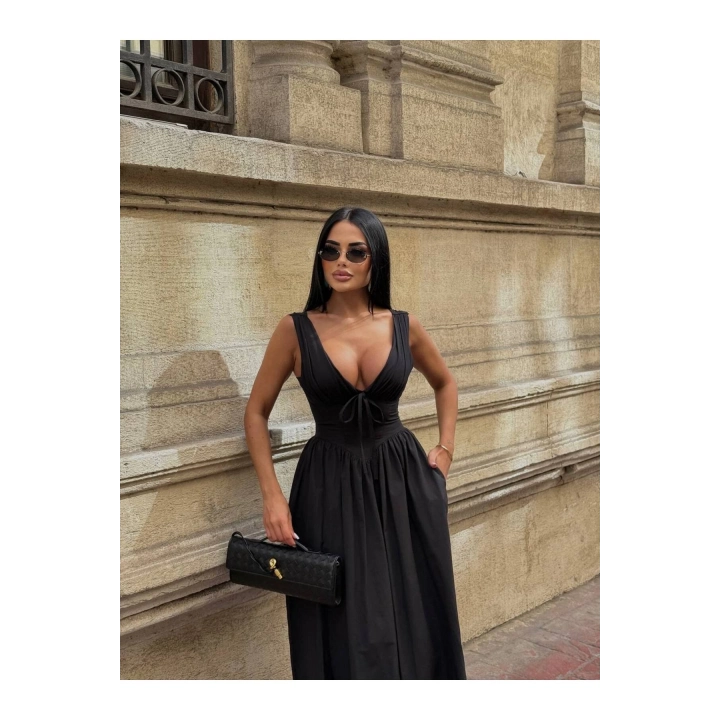 Kalın Askılı Büzgü Detaylı Korsaj Form Elbise