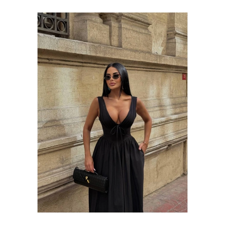 Kalın Askılı Büzgü Detaylı Korsaj Form Elbise