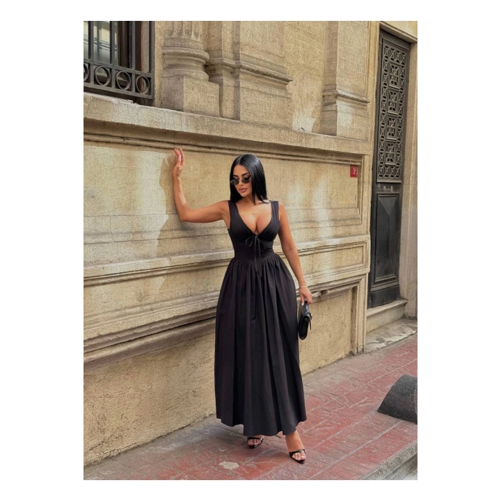 Kalın Askılı Büzgü Detaylı Korsaj Form Elbise