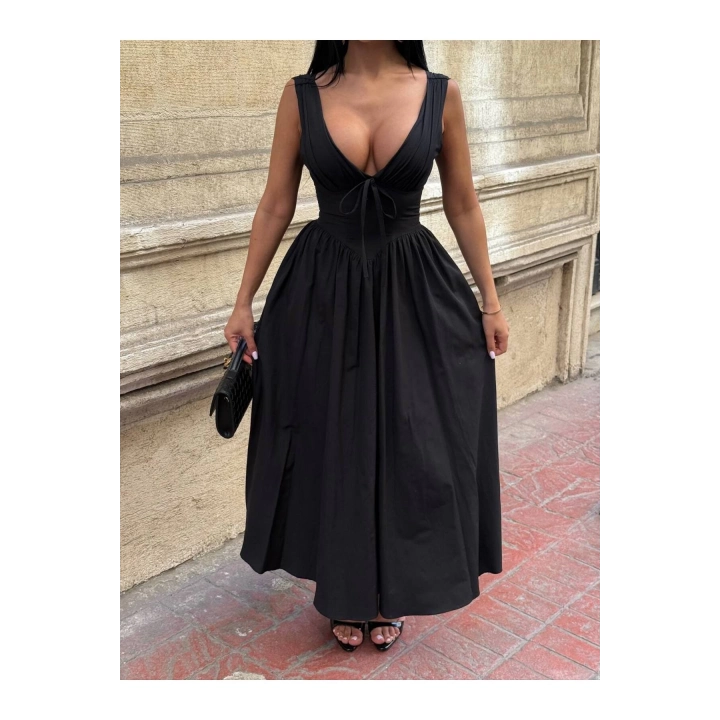 Kalın Askılı Büzgü Detaylı Korsaj Form Elbise