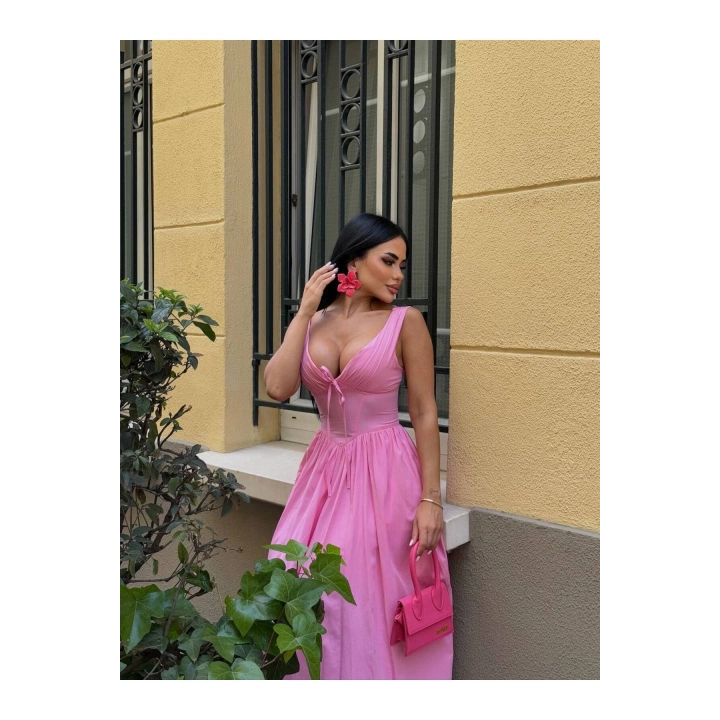 Kalın Askılı Büzgü Detaylı Korsaj Form Elbise