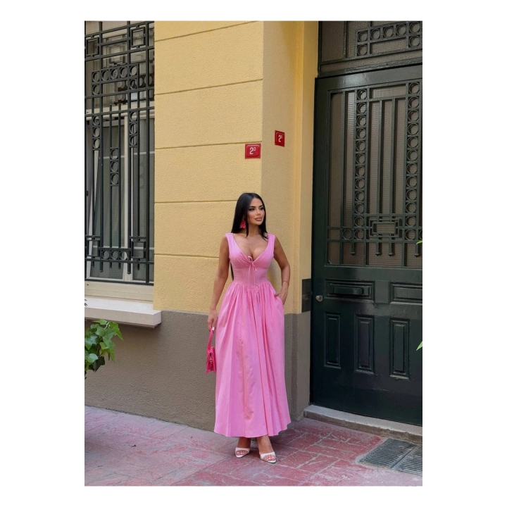 Kalın Askılı Büzgü Detaylı Korsaj Form Elbise