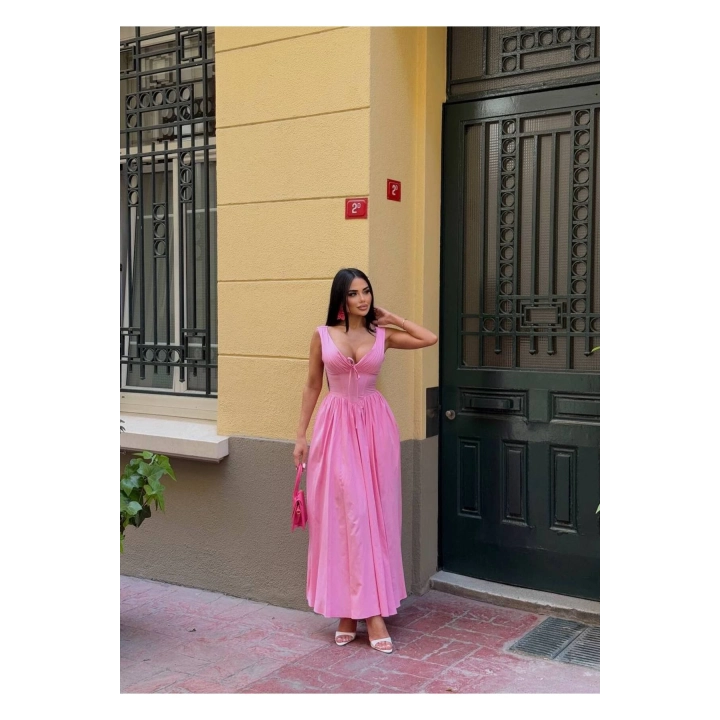 Kalın Askılı Büzgü Detaylı Korsaj Form Elbise