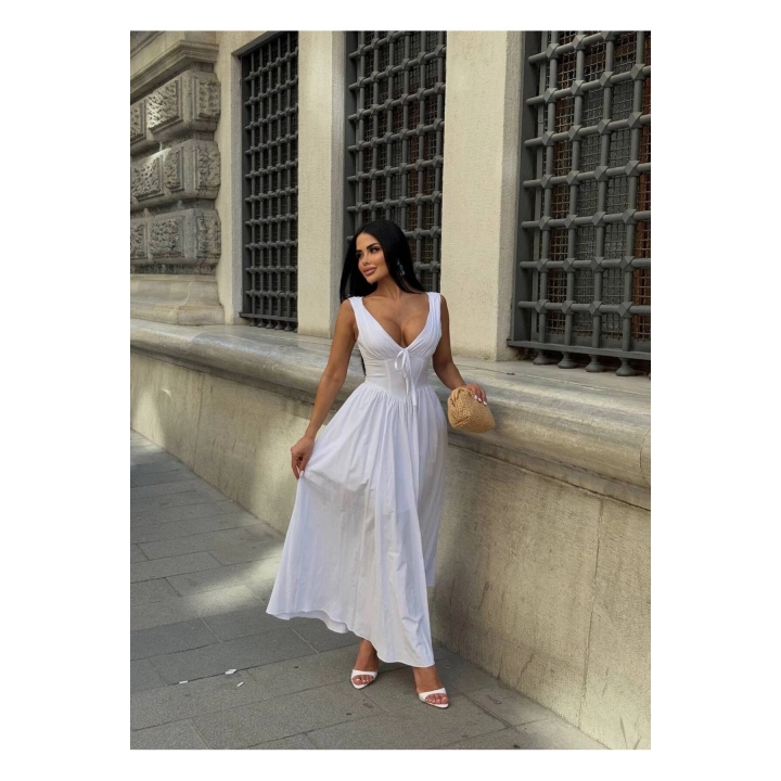 Kalın Askılı Büzgü Detaylı Korsaj Form Elbise