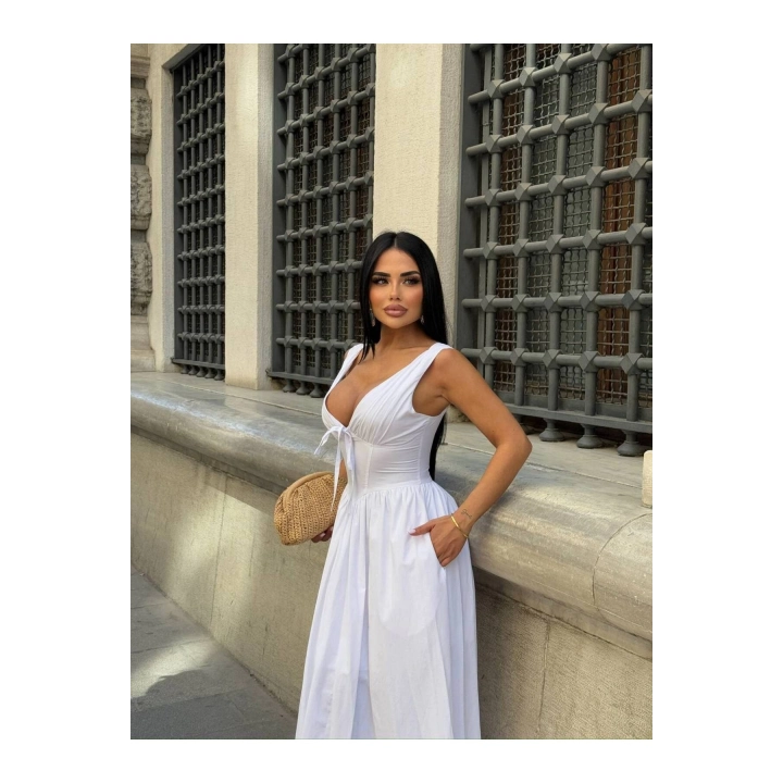 Kalın Askılı Büzgü Detaylı Korsaj Form Elbise